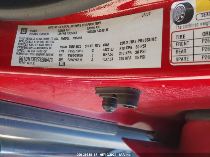 2007 Hummer H3 Suv VIN: 5GTDN13E278206473 Lot: 39388167