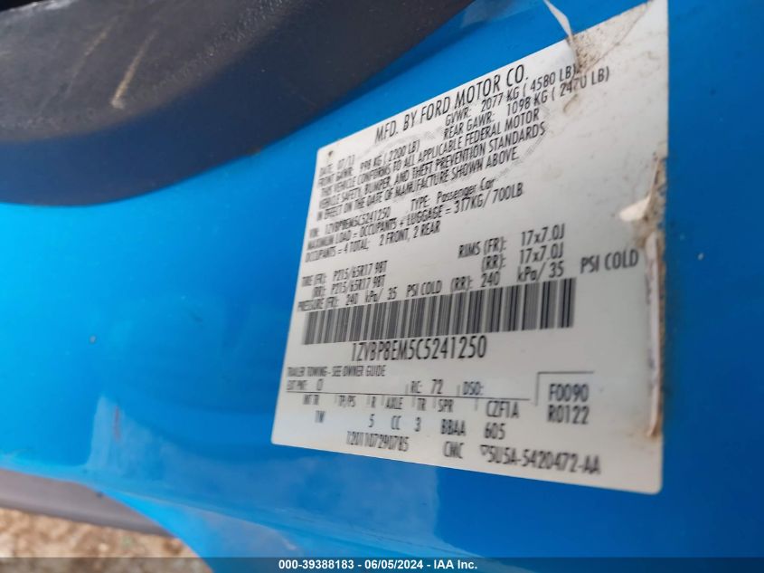 2012 Ford Mustang V6 VIN: 1ZVBP8EM5C5241250 Lot: 39388183