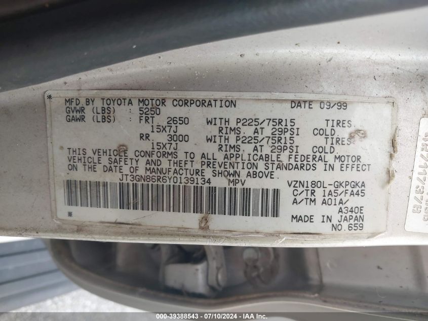 JT3GN86R6Y0139134 2000 Toyota 4Runner Sr5 V6