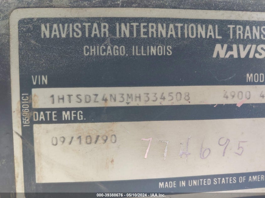 1991 International 4000 4900 VIN: 1HTSDZ4N3MH334508 Lot: 39388676