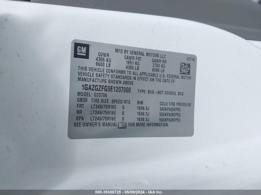 2014 CHEVROLET EXPRESS 3500 LS - 1GAZGZFG9E1207900