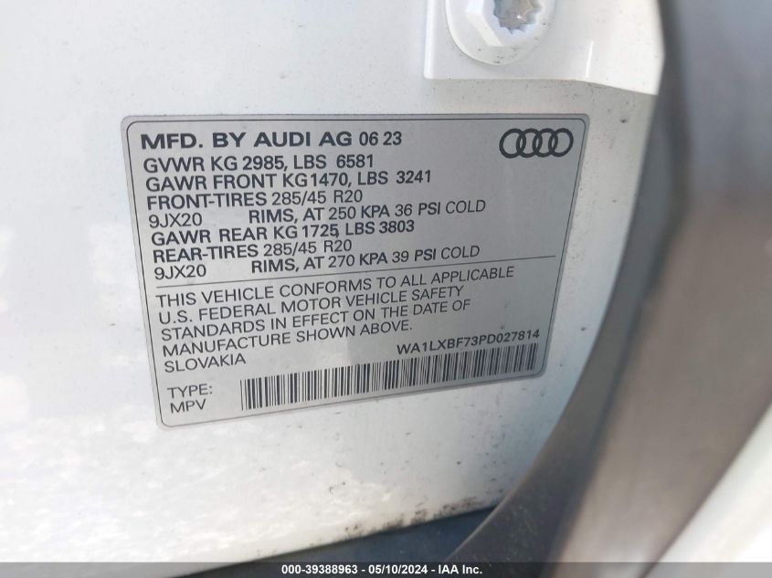 2023 Audi Q7 Premium Plus 55 Tfsi Quattro Tiptronic VIN: WA1LXBF73PD027814 Lot: 39388963