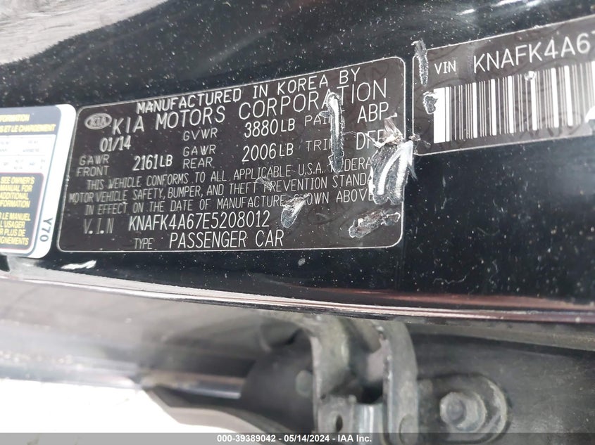 2014 KIA FORTE LX - KNAFK4A67E5208012