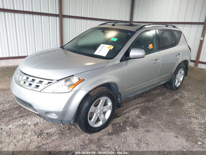 2003 Nissan Murano Sl VIN: JN8AZ08T43W121600 Lot: 39389188