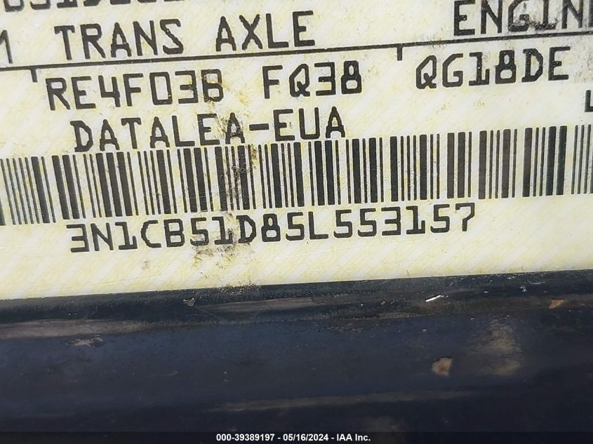 2005 Nissan Sentra 1.8S VIN: 3N1CB51D85L553157 Lot: 39389197