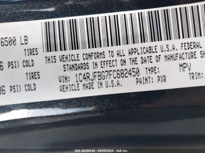 2015 Jeep Grand Cherokee Limited VIN: 1C4RJFBG7FC682450 Lot: 39389244