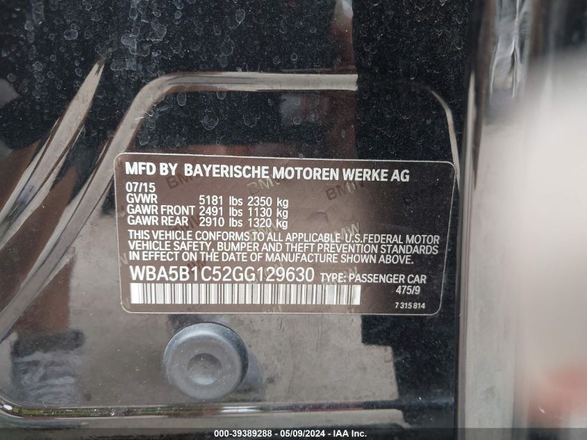 2016 BMW 535I - WBA5B1C52GG129630