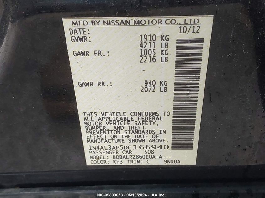 1N4AL3AP5DC166940 2013 Nissan Altima 2.5 S