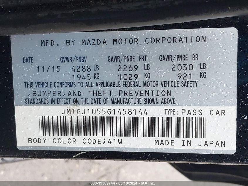 2016 MAZDA MAZDA6 I SPORT - JM1GJ1U55G1458144