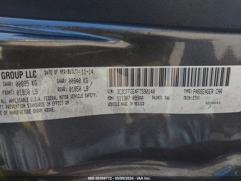 2015 FIAT 500E BATTERY ELECTRIC - 3C3CFFGE4FT590140