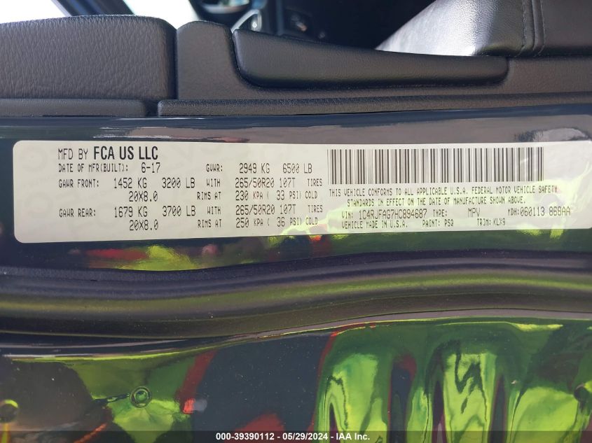 2017 Jeep Grand Cherokee Altitude 4X4 VIN: 1C4RJFAG7HC894687 Lot: 39390112