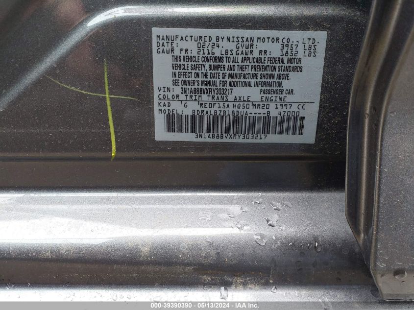 VIN 3N1AB8BVXRY303217 2024 NISSAN SENTRA S XTRONIC CVT