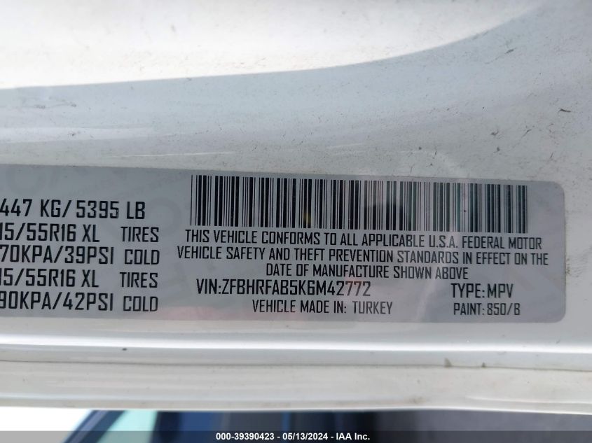 2019 RAM PROMASTER CITY TRADESMAN - ZFBHRFAB5K6M42772