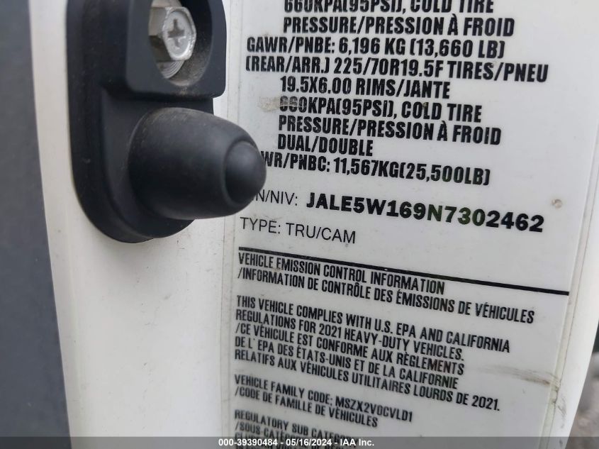 2022 Isuzu Nrr VIN: JALE5W169N7302462 Lot: 39390484