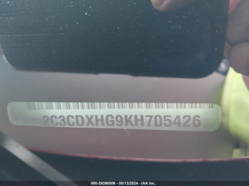 2019 Dodge Charger Gt Rwd VIN: 2C3CDXHG9KH705426 Lot: 39390506