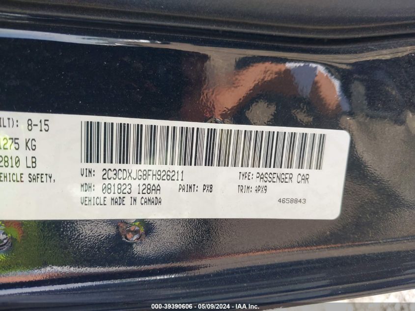 2015 DODGE CHARGER SXT - 2C3CDXJG8FH926211