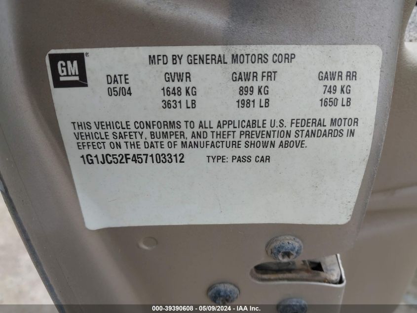 2005 Chevrolet Cavalier VIN: 1G1JC52F457103312 Lot: 39390608