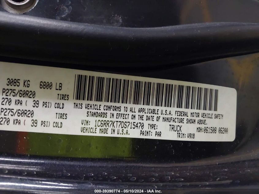 2013 Ram 1500 Express VIN: 1C6RR7KT7DS715470 Lot: 39390774
