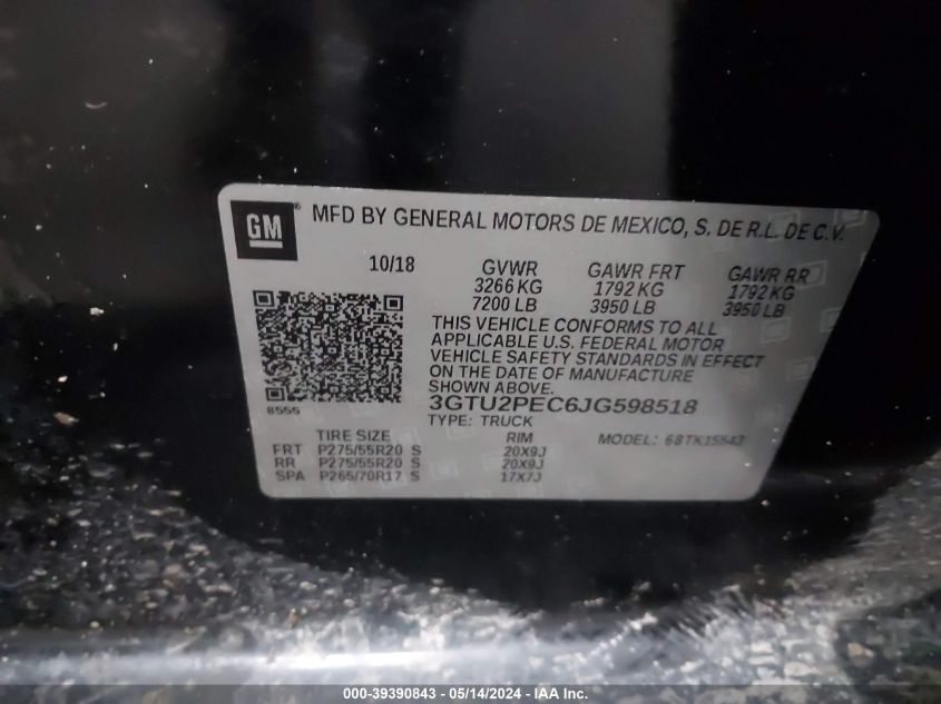 2018 GMC Sierra 1500 Denali VIN: 3GTU2PEC6JG598518 Lot: 39390843