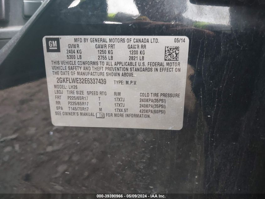 2014 GMC Terrain Sle-2 VIN: 2GKFLWE32E6337439 Lot: 39390966