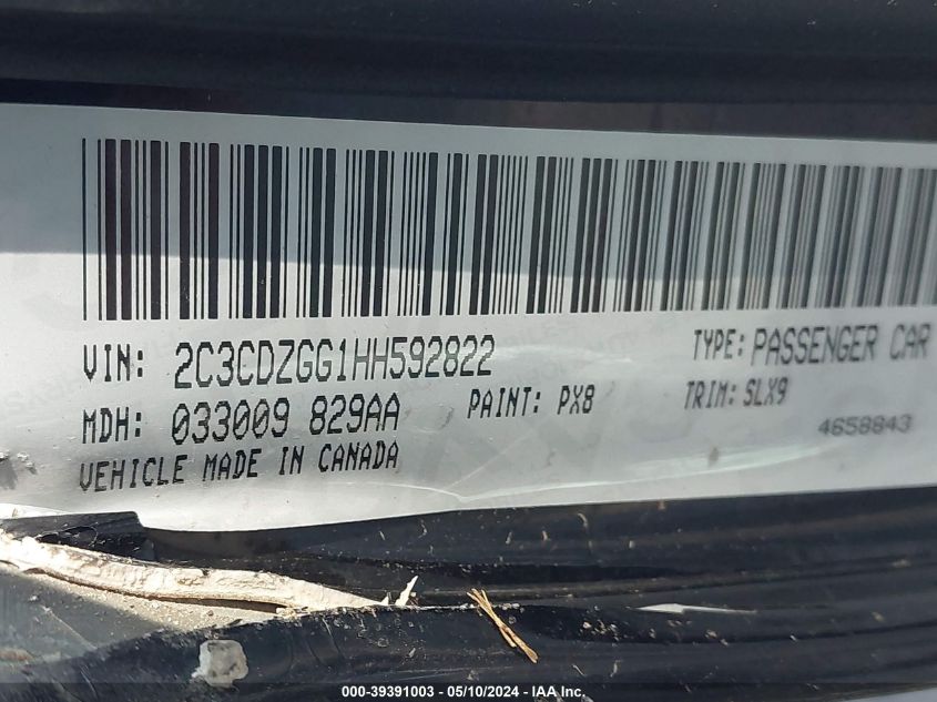 2017 Dodge Challenger Gt VIN: 2C3CDZGG1HH592822 Lot: 39391003