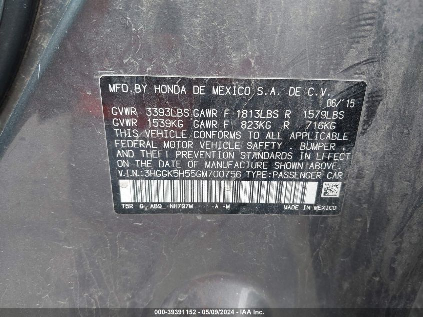 2016 Honda Fit Lx VIN: 3HGGK5H55GM700756 Lot: 39391152