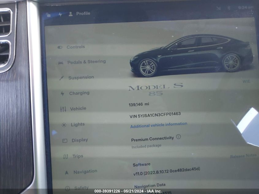 5YJSA1CN3CFP01463 2012 Tesla Model S Signature