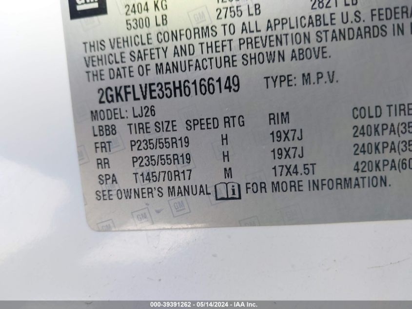 2017 GMC Terrain Denali VIN: 2GKFLVE35H6166149 Lot: 39391262