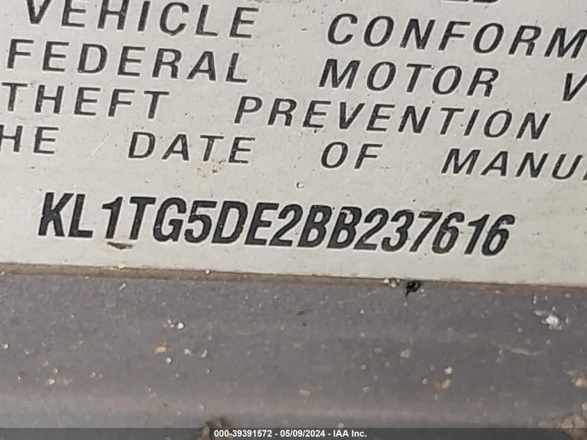 2011 Chevrolet Aveo 2Lt VIN: KL1TG5DE2BB237616 Lot: 39391572