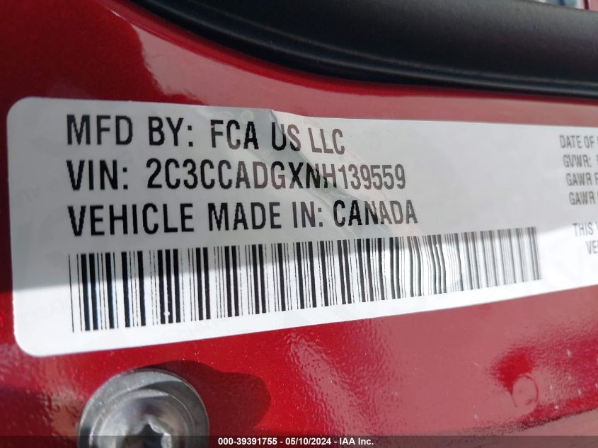 2022 Chrysler 300 Touring L VIN: 2C3CCADGXNH139559 Lot: 39391755