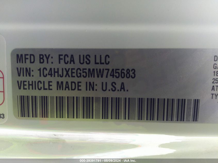 2021 Jeep Wrangler Unlimited Sahara 4X4 VIN: 1C4HJXEG5MW745683 Lot: 39391791