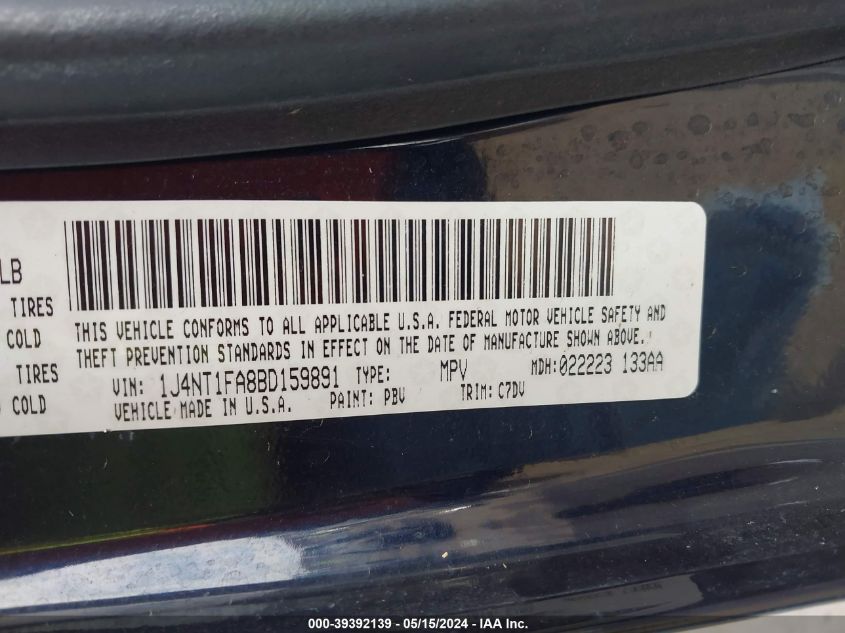 2011 Jeep Compass VIN: 1J4NT1FA8BD159891 Lot: 39392139