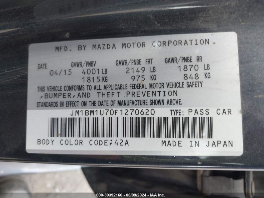 2015 Mazda Mazda3 I Sport VIN: JM1BM1U70F1270620 Lot: 39392160