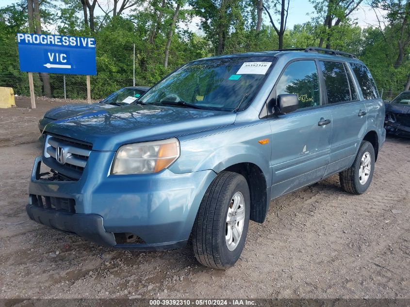 2007 Honda Pilot Lx VIN: 5FNYF28147B022038 Lot: 39392310