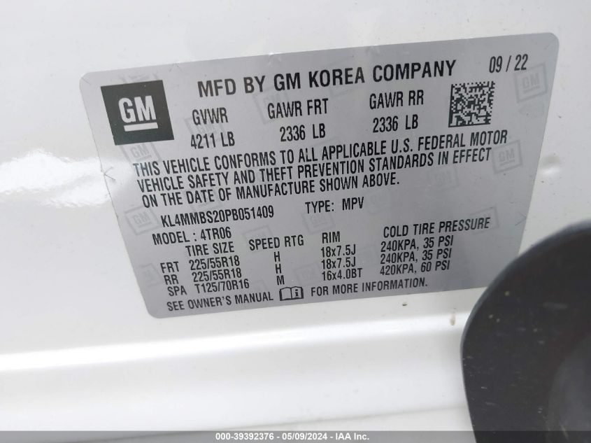 2023 Buick Encore Gx Preferred Fwd VIN: KL4MMBS20PB051409 Lot: 39392376