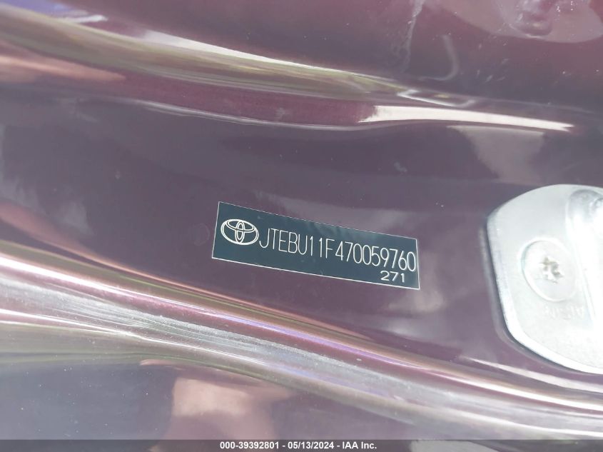 2007 Toyota Fj Cruiser VIN: JTEBU11F671119760 Lot: 39392801