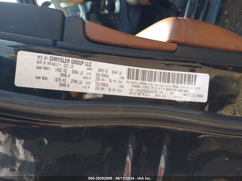 2013 JEEP GRAND CHEROKEE OVERLAND - 1C4RJECGXDC644779