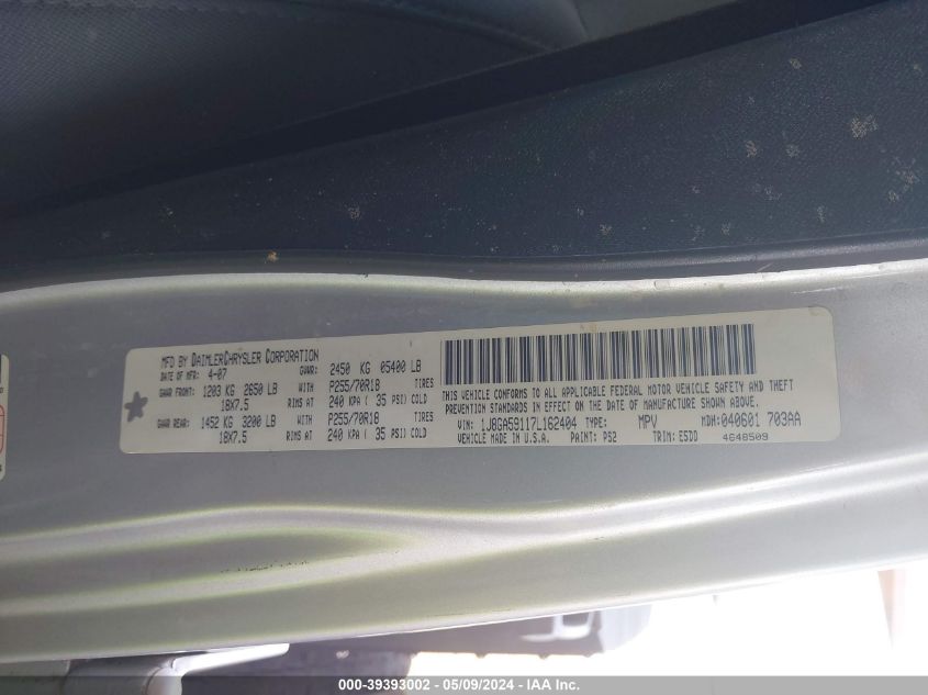 2007 Jeep Wrangler Unlimited Sahara VIN: 1J8GA59117L162404 Lot: 39393002