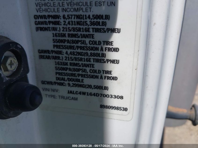 2013 Isuzu Npr Hd Dsl Reg VIN: JALC4W164D7003308 Lot: 39393128