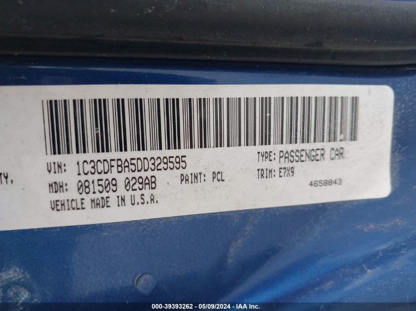 2013 Dodge Dart Sxt VIN: 1C3CDFBA5DD329595 Lot: 39393262