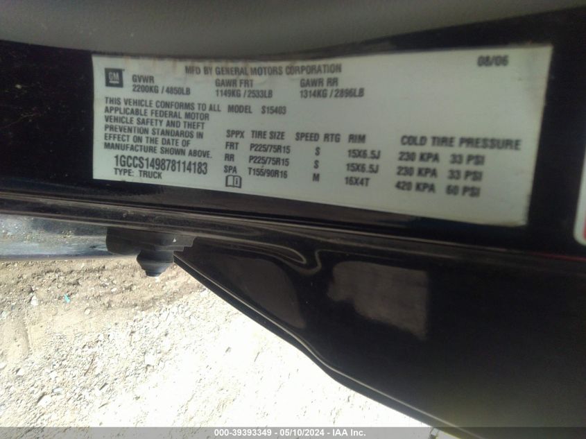 2007 Chevrolet Colorado Ls VIN: 1GCCS149878114183 Lot: 39393349