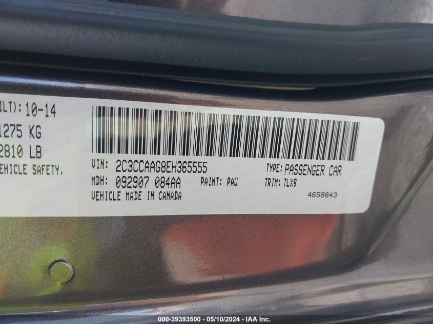 2014 Chrysler 300 VIN: 2C3CCAAG8EH365555 Lot: 39393500