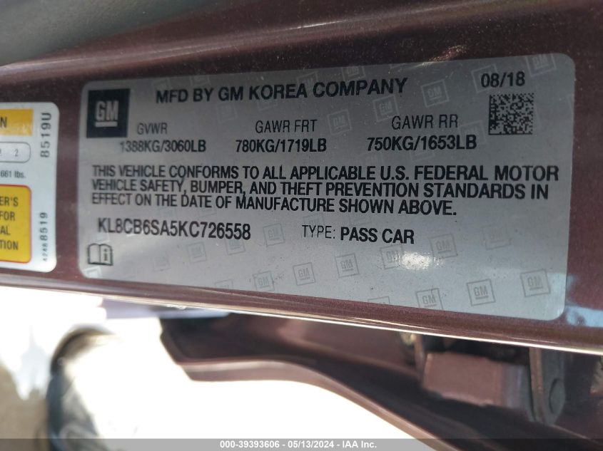 2019 CHEVROLET SPARK LS CVT - KL8CB6SA5KC726558