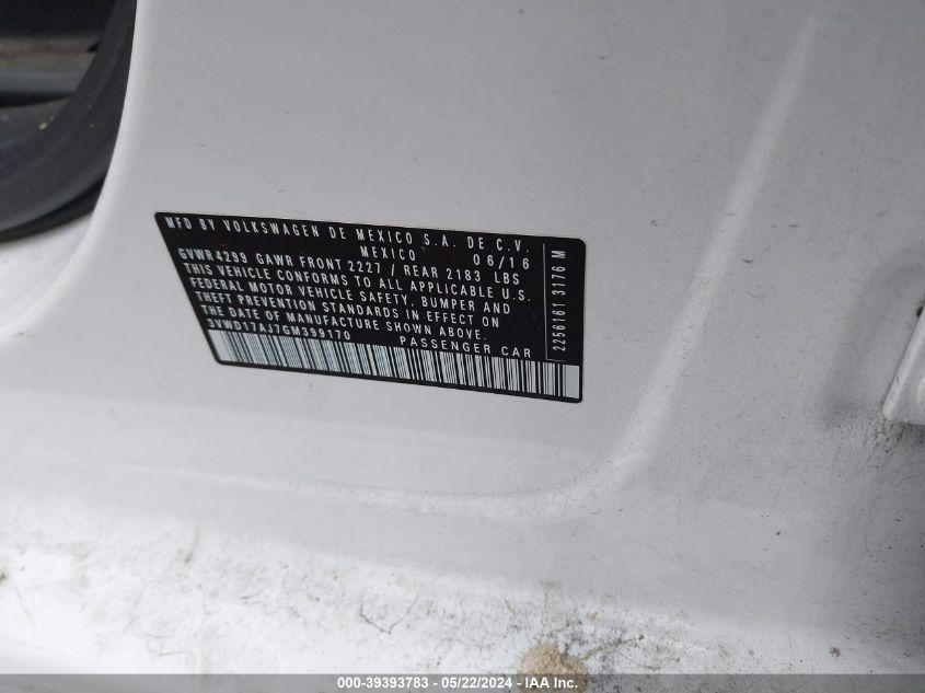 2016 VOLKSWAGEN JETTA SPORT - 3VWD17AJ7GM399170