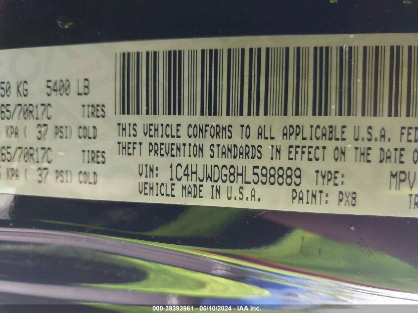 2017 Jeep Wrangler Unlimited Sport 4X4 VIN: 1C4HJWDG8HL598889 Lot: 39393961