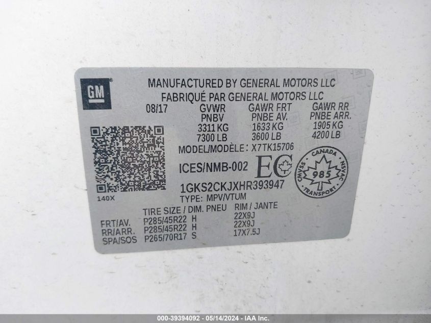 2017 GMC YUKON DENALI - 1GKS2CKJXHR393947