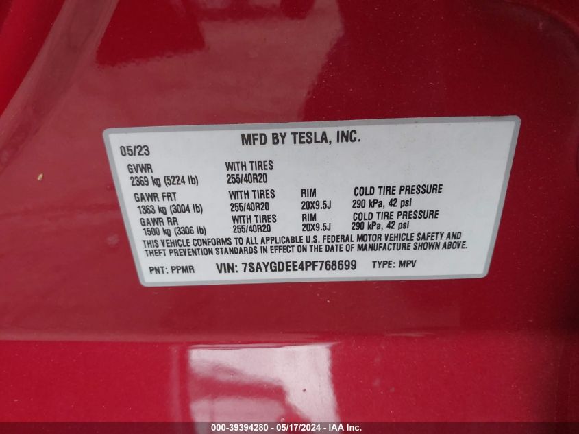 2023 TESLA MODEL Y - 7SAYGDEE4PF768699