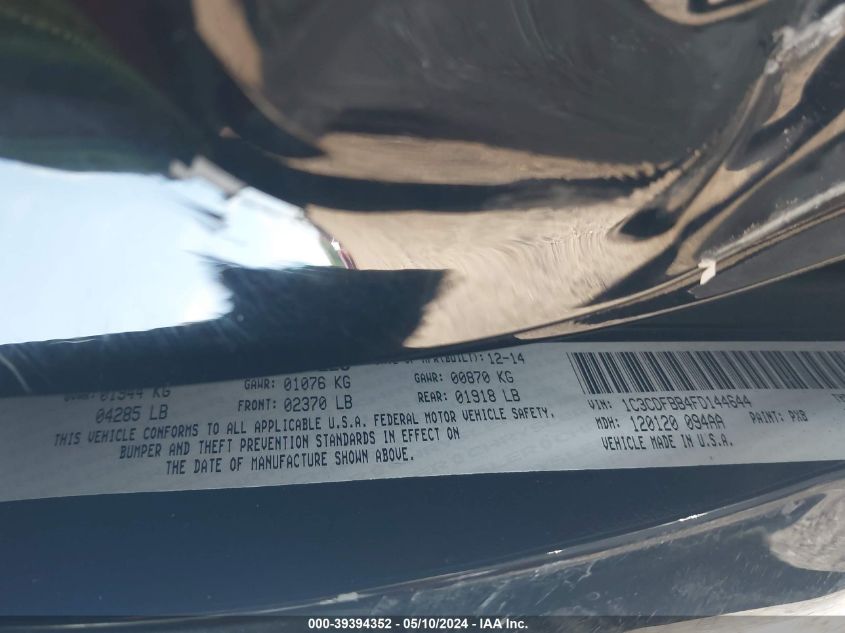 2015 Dodge Dart Sxt VIN: 1C3CDFBB4FD144644 Lot: 39394352