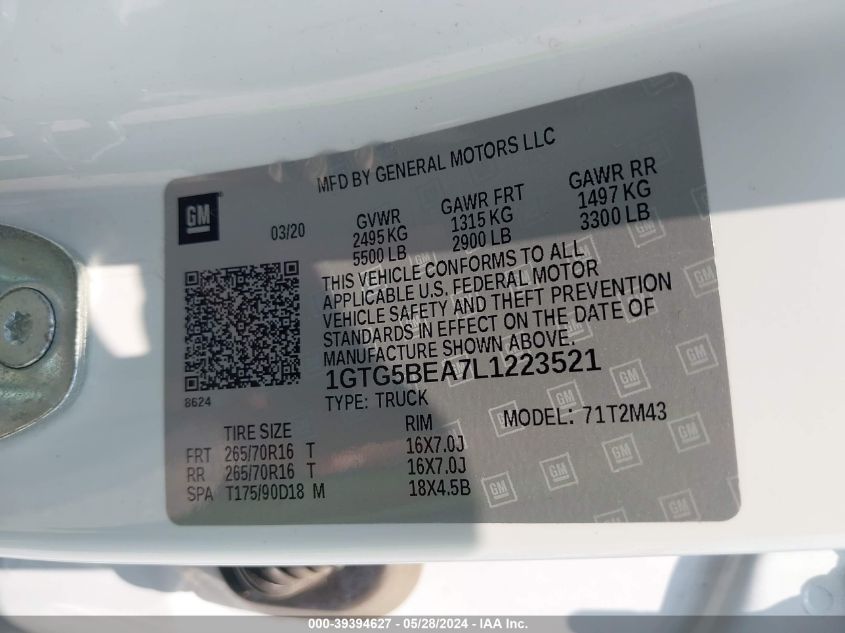 2020 GMC CANYON - 1GTG5BEA7L1223521