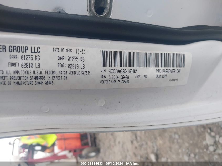 2012 Chrysler 300 VIN: 2C3CCAAG6CH165464 Lot: 39394633